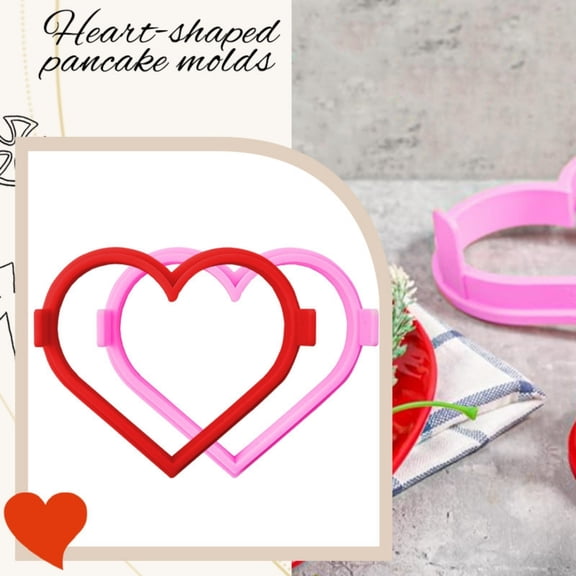 Heart-Shaped Pancake Silicone Molds, Reusable Non-Stick Food-Grade Kitchen Tools for Breakfast, Brunch & Dessert Baking – 2 Optional for Perfect Heart Pancakes, Crepes & Treats, 4.53*4.18in, Pink