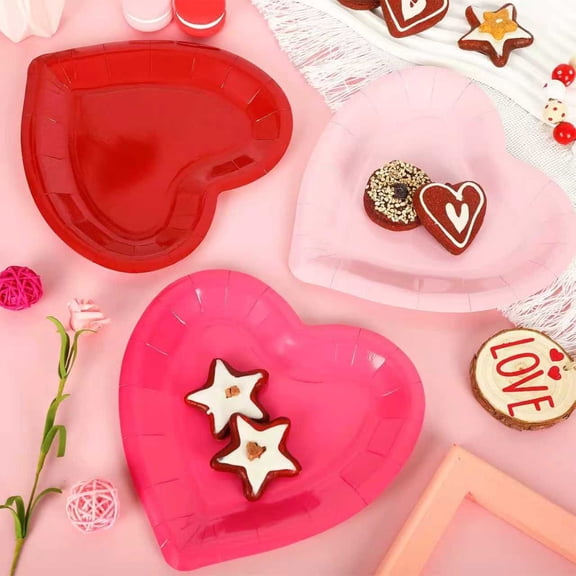 Heart Shaped Paper Plates for Valentine's Day Party, 20pcs Disposable Colorful Plates in Red Pink Hot Pink, Food Grade Safe Material for Cakes Snacks, 7.09 Inches Diameter