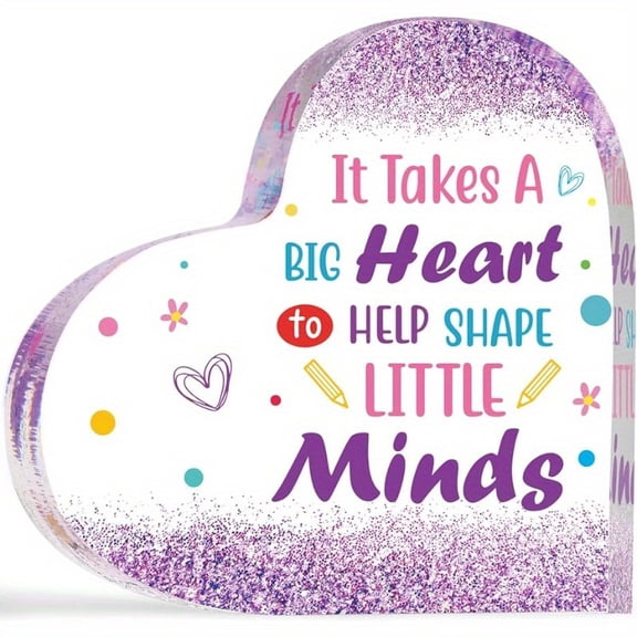 Heart-Shaped Paperweight for Teachers Nurses Graduation Retirement Glittery Purple-Pink with "It Takes a Big Heart" Inspirational Quote Dual-Purpose Sentimental Gift Nurse Tribute