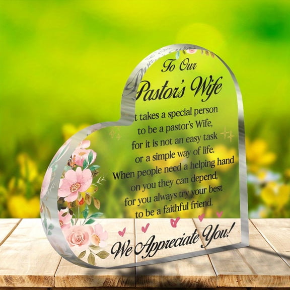 Heart Shaped Pastors Wife Appreciation Gift 3.9X3.9 Inch Floral Design Pink Roses Pastel Background Modern Acrylic Plaque Minister Couples Church Events Home Birthday Decor
