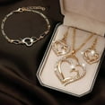thumbnail image 1 of Heart-Shaped Pendant Earrings and Bracelet Set, Alloy Jewelry Gift for Couples, Anniversary Birthday or Special Occasion, Romantic Jewelry Accessory, Daily Wear and Gift Box Included, 1 of 9