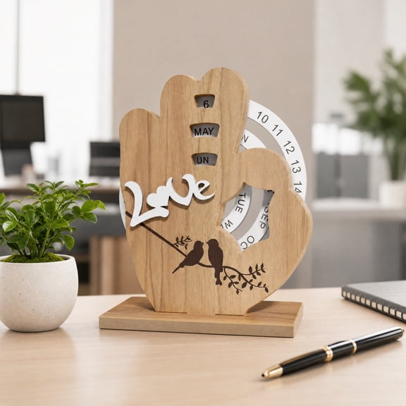 Heart Shaped Perpetual Desk Calendar, Manual Rotatable Forever Table Calendar, Elegant Desktop Ornament Date Reminder Gift, for Home Office Study Table Display Decor