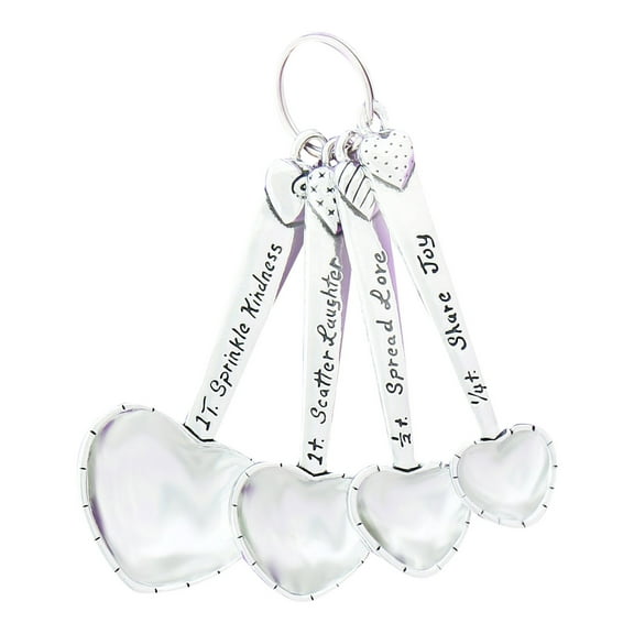 Heart Shaped Pewter Measuring Spoons Set of 4 Kindness Laughter Love Joy