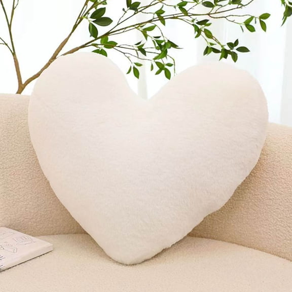 Heart Shaped Pillow, Cute Fuzzy Pillows for Bed Livingroom Home Decor, Aesthetic Preppy Pillows for Home Office and Outdoor Spaces (1PC, 15 Inch, White)