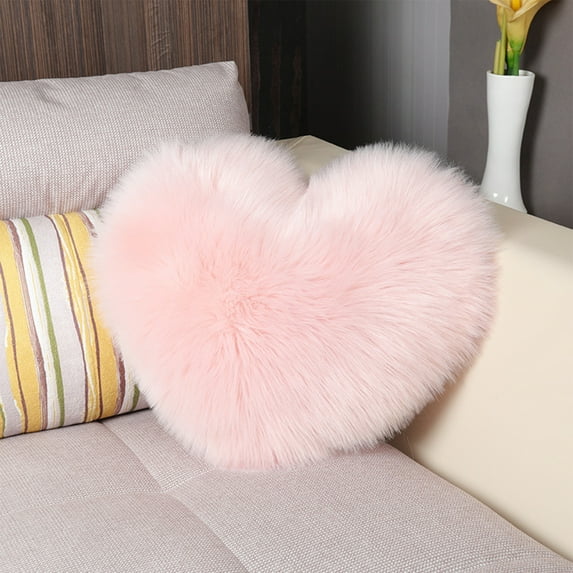 Heart Shaped Pillow - Soft Faux Furs Decorative Cushion for Bedroom, Living Room, Sofa | 13.77x17.71 Inches | White, Pink, Red, Yellow, Purple | Gift for Women, Girls, Mother's Day,Valentine's Day