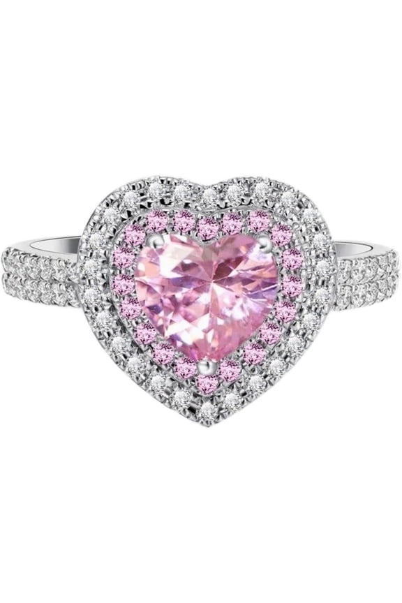 Heart Shaped Pink Cubic Zircon Engagement Promise Band 925 Sterling Silver Proposal Ring Anniversary Wedding Ring Simulated Diamond Ring