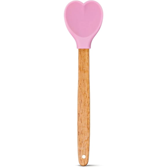 Heart Shaped Pink Silicone Spatula with Wooden Handle Cute Pink Kitchen Utensils for Nonstick Cookware-Kitchen Utensils for Baking, Cooking, Mixing, Scraping and Stirring