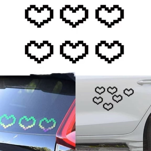 Heart Shaped Pixel Love Pattern Car Waterproof Decal Stickers, Decorative Vinyl Decals for Headlights & Taillights, Cute Mosaic Design Exterior Accents for Auto Body/Light Cover Decoration, D