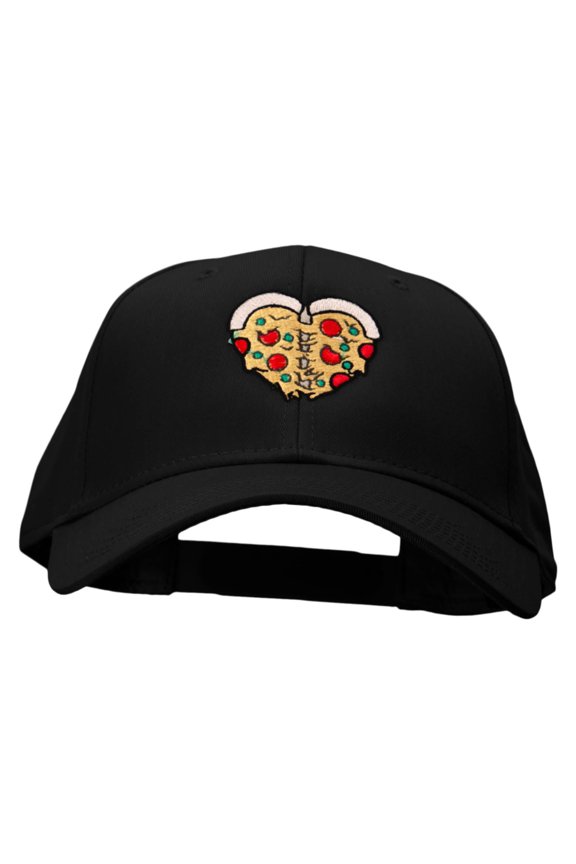 Heart Shaped Pizza Embroidered Solid Cotton Twill Low Profile Snap Cap - Black OSFM