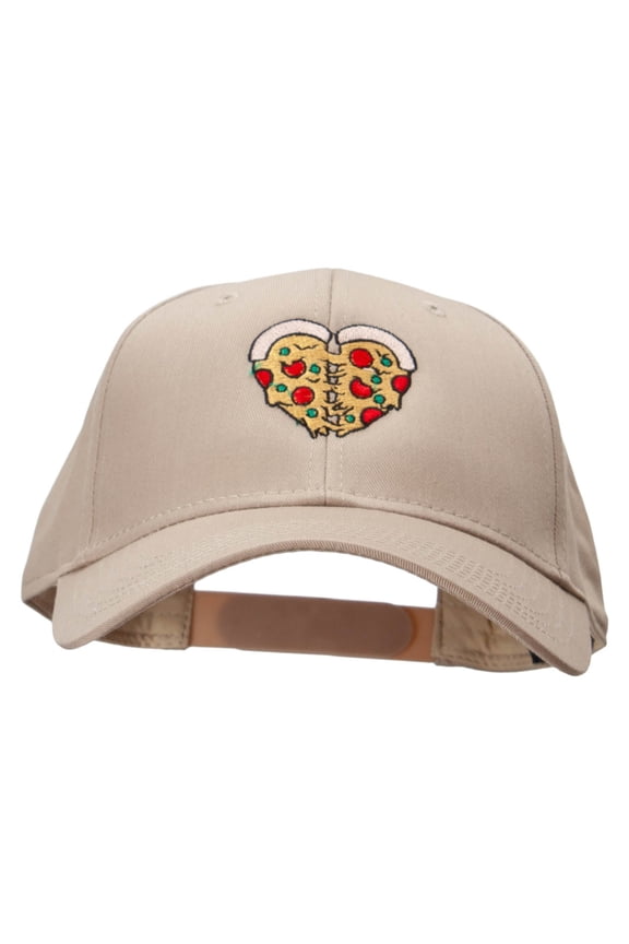 Heart Shaped Pizza Embroidered Solid Cotton Twill Low Profile Snap Cap - Khaki OSFM