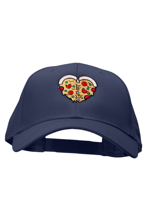 Heart Shaped Pizza Embroidered Solid Cotton Twill Low Profile Snap Cap - Navy OSFM