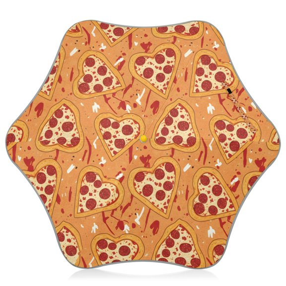 Heart Shaped Pizza Pattern Kids Umbrella Rain Umbrella Clear Grip Handle Folding Umbrellas UV50+ 35in