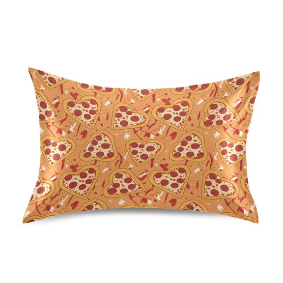 Heart Shaped Pizza Pattern Queen Size Satin Pillowcase 30''x20'' Double-Sided Print Soft Wrinkle Resistant