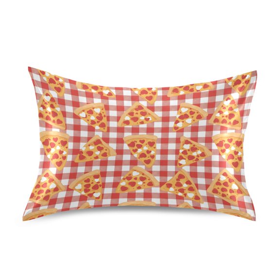 Heart Shaped Pizza Squares Pattern Queen Size Satin Pillowcase 30''x20'' Double-Sided Print Soft Wrinkle Resistant