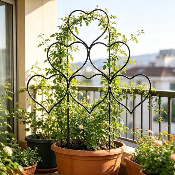 Heart Shaped Plant Trellis Metal Climbing Support For Pothos Monstera Garden Vines(Black-37Cm)