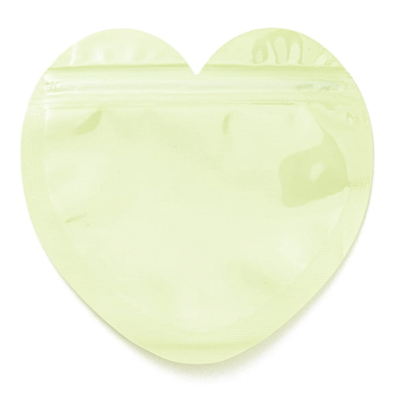 Heart Shaped Plastic Packaging Resealable Bags Top Self Seal Pouches Green Yellow 10x10x0.15cm Unilateral Thickness: 2.5 Mil(0.065mm)