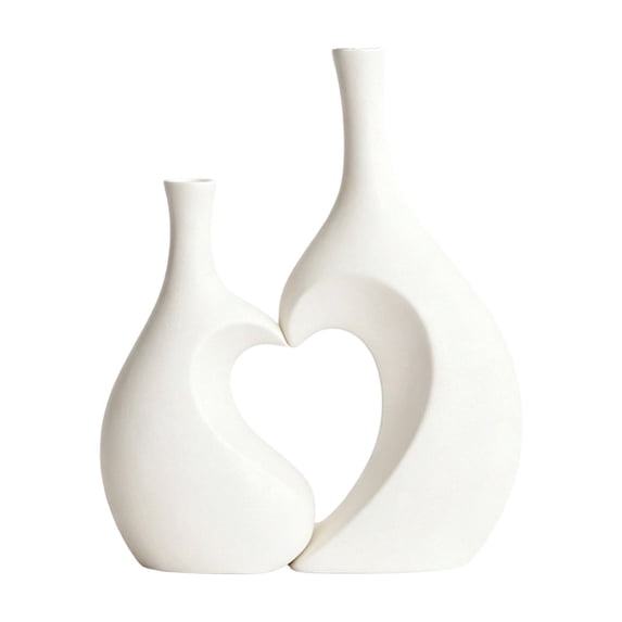 Heart Shaped Plastic Vase Modern Faux Ceramic Sculptural Decor For Living Room Bedroom White 9 Inch