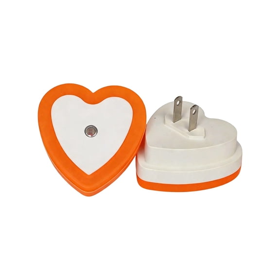Heart Shaped Plug In LED Night Light, Dusk To Dawn Sensor Lamp, Soft Warm Glow Bedroom Illuminator, Nursery Hallway Wall Fixture, Home Security Decor