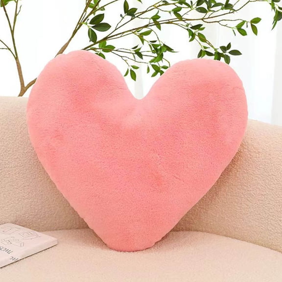 Heart Shaped Plush Pillow, 16 Inch Soft Throw Pillow, Faux Fur Heart Pillow, Decorative Cushion for Sofa Bed Car, Cute Home Decor, Gift for Valentine Birthday, Grey Pink White