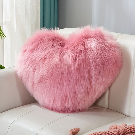 Heart Shaped Plush Pillow, Long Pile Faux Fur Throw Cushion for Living Room Sofa and Bed, Decorative Home Accent, Cute Gift for Girls and Women