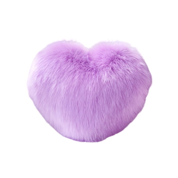 Heart Shaped Plush Pillow Long Pile Faux Wool Throw Cushion for Sofa Bed Living Room Decor Gray Coffee Pink Purple Brown Yellow Colors Soft Comfort Gift Idea