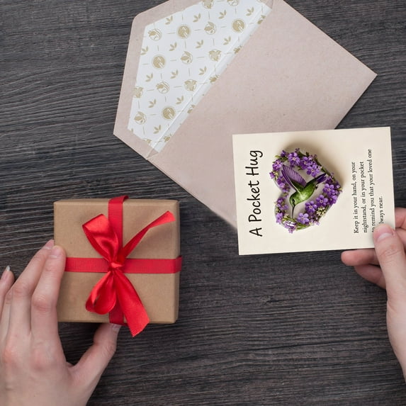 Heart Shaped Pocket Hug Gift Card Keepsake Token Floral Design for Long Distance Relationship Sympathy Comfort and Love Connection Reminder