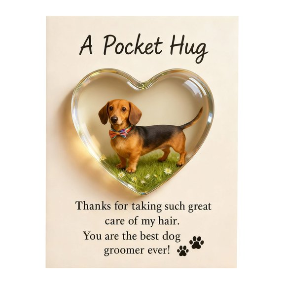 Heart Shaped Pocket Hug Token Dog Groomer Appreciation Gift with Greeting Card Thank You Keepsake for Pet Stylists Cute Dog Designs