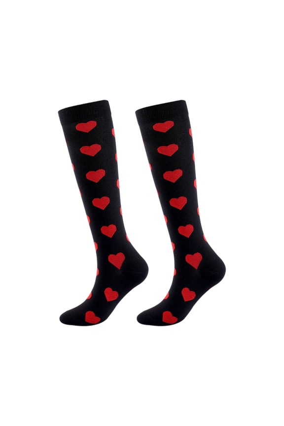 Heart Shaped Polka Dot Sports Compression Stockings Long Socks for Women, Size M, Wine Red