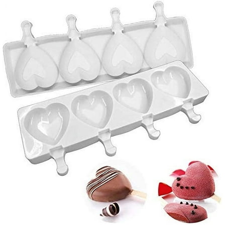 Heart Shaped Molds 4-Pack - Silicone Ice Pop Makers for Kids & Adults, DIY Frozen Treats, Ice Cream & Cake Pops, BPA-Free Freezer Safe Moulds