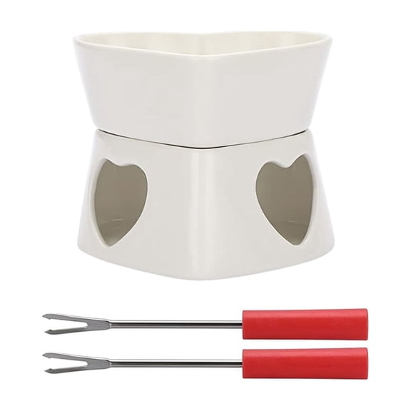 Heart Shaped Porcelain Fondue Pot And Melting Pot, Small Fondue Set for Cheese, Chocolate, Or Butter, Perfect for Parties, Desserts, And Romantic Dinners Hearthweave