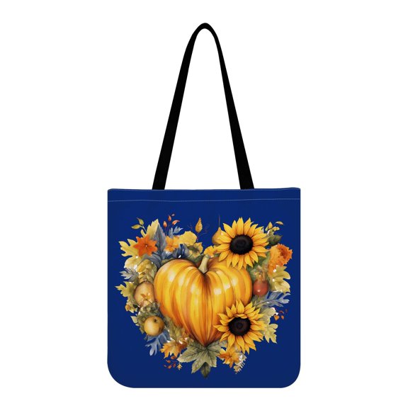Heart-Shaped Pumpkin & Sunflower Floral Tote Bag Thanksgiving Season Reusable Grocery Bag | Cute Cloth Tote Bag | Eco Friendly Tote Bag |