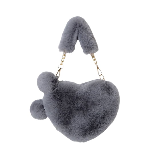 Heart Shaped Purse, Fluffy Furry Purse Handbag for Women,Gift Soft Small Shoulder Bag Clutch Purse for Girls(Gray)