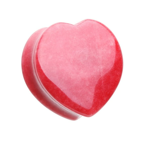 Heart Shaped Red Jade Stone Double Flared Plug Earrings