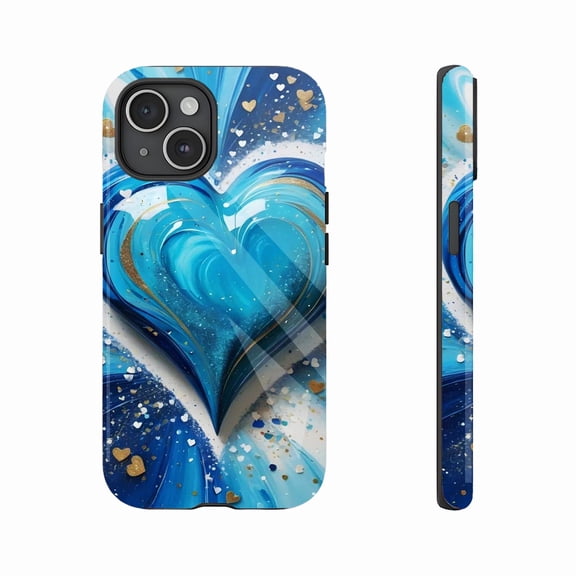 Heart - Shaped Resin Phone Case with Gold Foil Accents, Artistic Swirl Design for Romantic Users & Valentine’s Day Gift, Compatible with iPhone 11/12/13/14/15/16 (Pro Max/Plus)