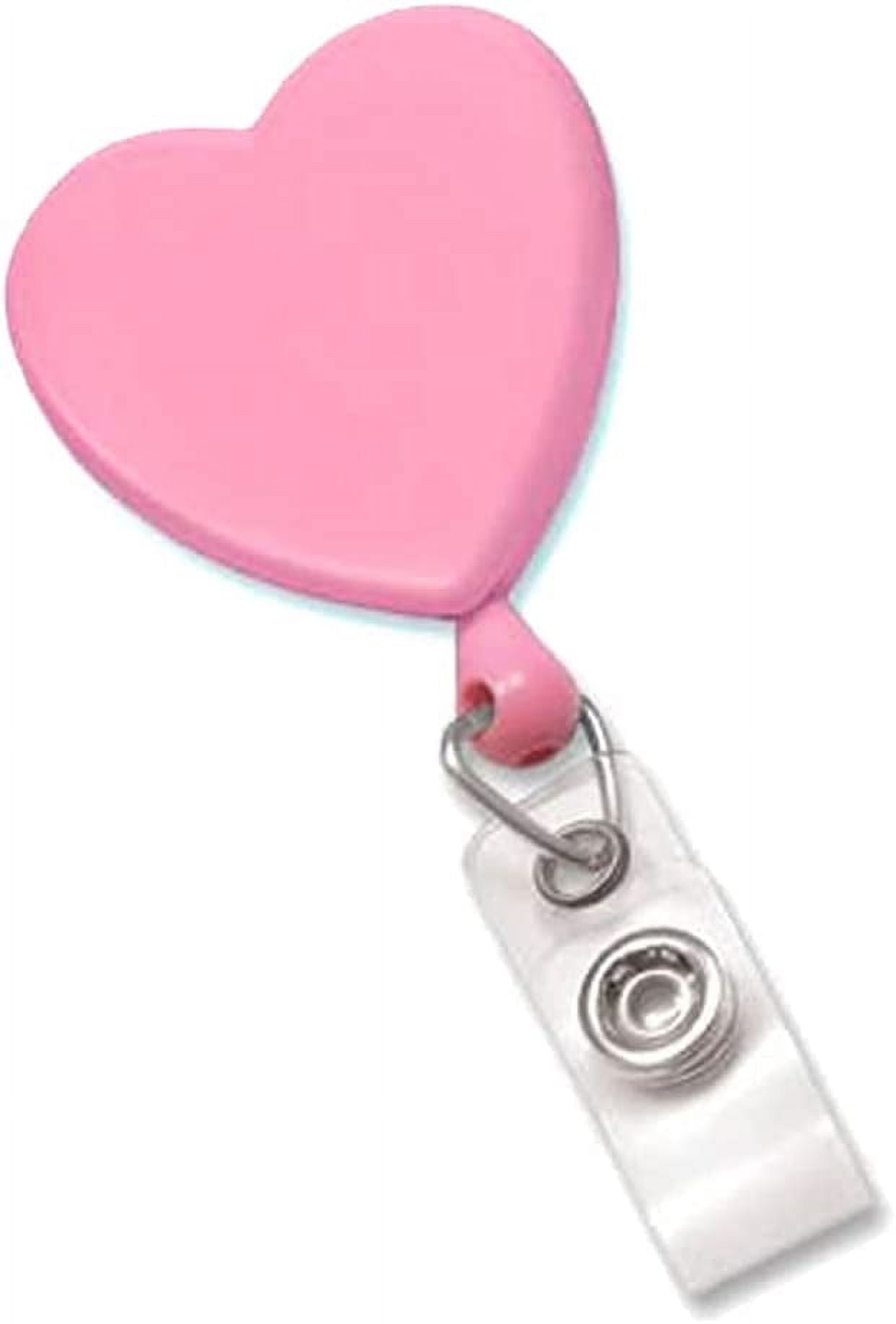 Heart Shaped Retractable Badge Reel with Rotating Swivel Spring Clip - Cute Heavy Duty Name Tag Reels for Nurses, Pediatrics, Teachers, EKG and More by Specialist ID (Pink)
