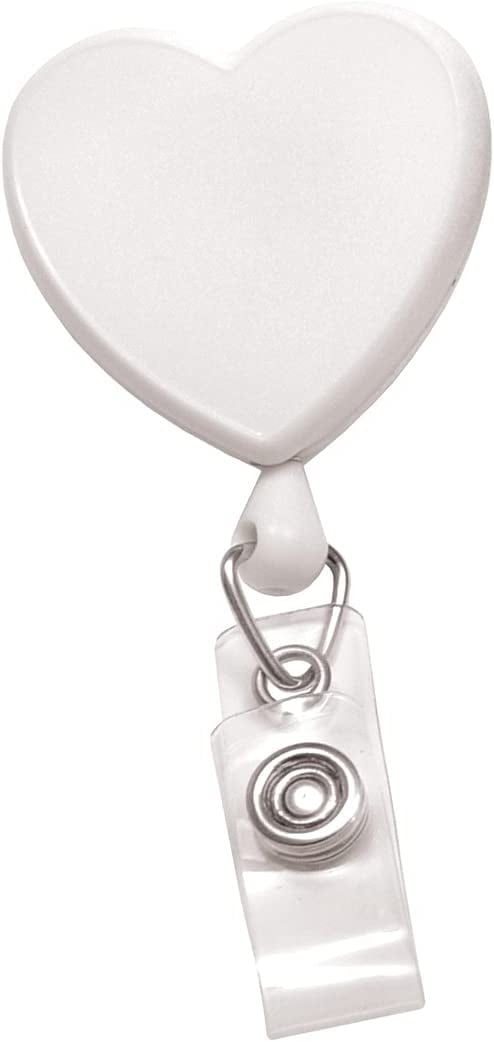 Heart Shaped Retractable Badge Reel with Rotating Swivel Spring Clip - Cute Heavy Duty Name Tag Reels for Nurses, Pediatrics, Teachers, EKG and More by Specialist ID (White)