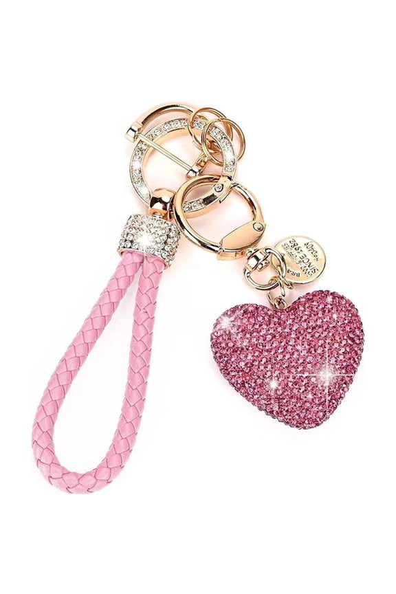 Heart Shaped Rhinestone Keychain Sparkly Crystal Car Key Ring For Women Purse Bag Wallet Accessory