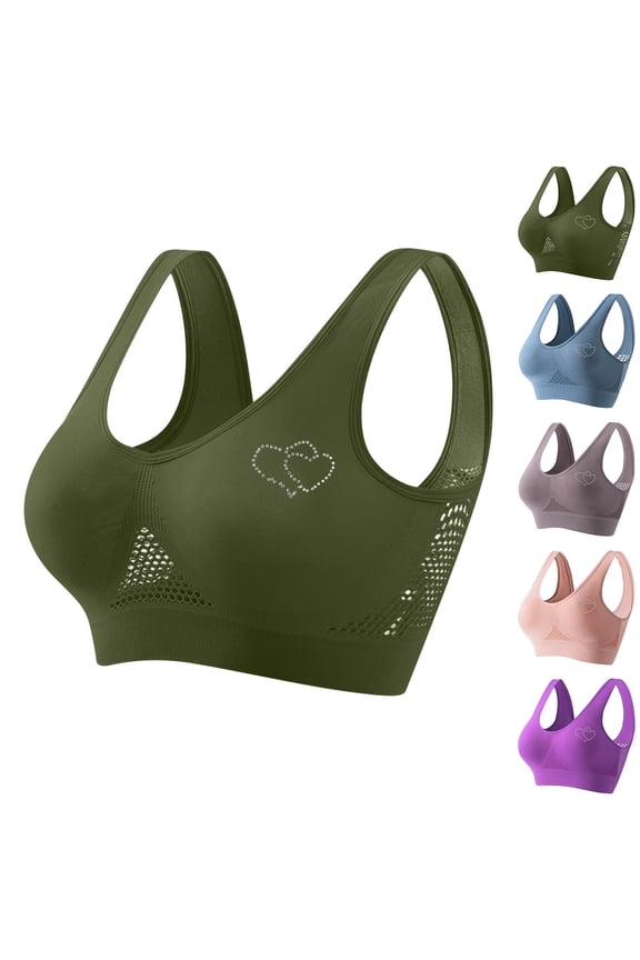 Heart-Shaped Rhinestone Yoga Bra for Women – Wirefree Breathable Sports Bra with Sparkle Design, Comfort Fit Workout Bra