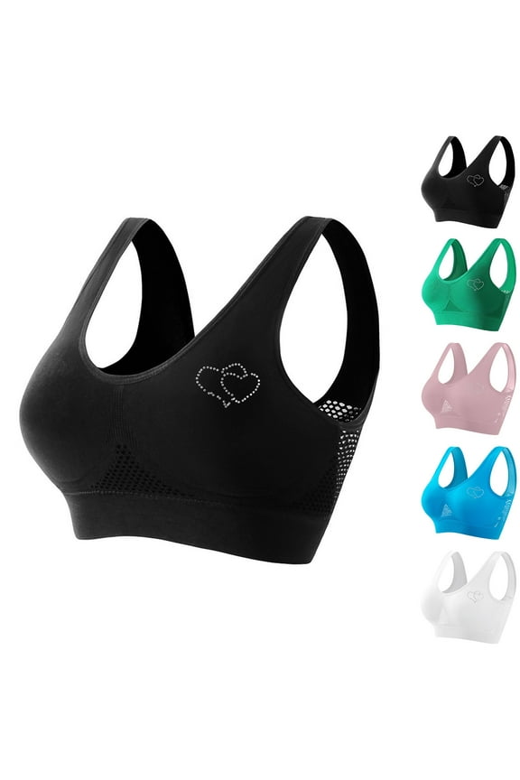 Heart-Shaped Rhinestone Yoga Bra for Women – Wirefree Breathable Sports Bra with Sparkle Design, Comfort Fit Workout Bra