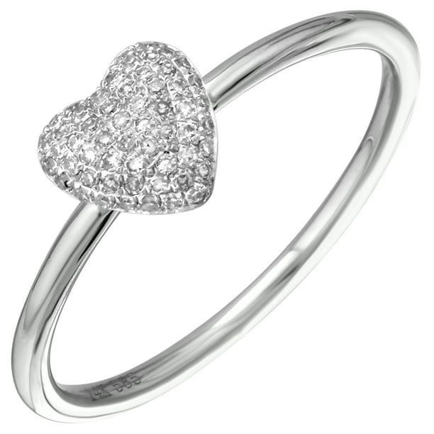 Heart Shaped Ring Band 14k White Gold 0.11 Ct Natural White Diamond
