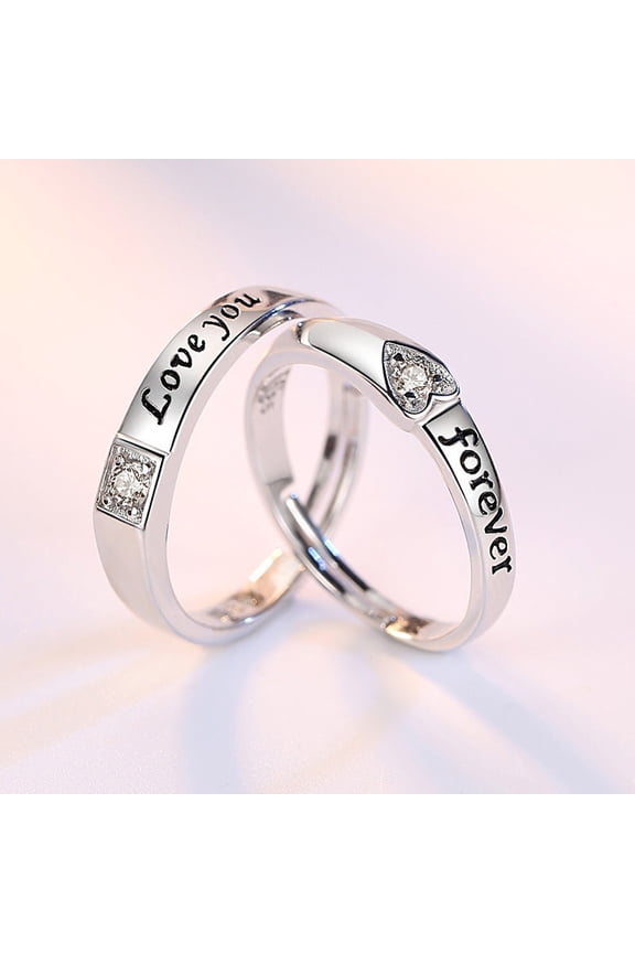 Heart Shaped Ring for Couples Eternal Zircon Adjustable Opening Copper Silver Plated Korean Anniversary Engagement Promise Rings for Women and Men