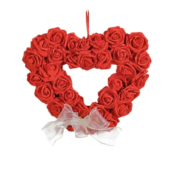 Heart Shaped Rose Wreath 13.7x12.6 Inches - Pink Red White Artificial Rose Door Wreath for Valentine's Day Wedding Anniversary Front Door Decor, Romantic Home Party Decoration