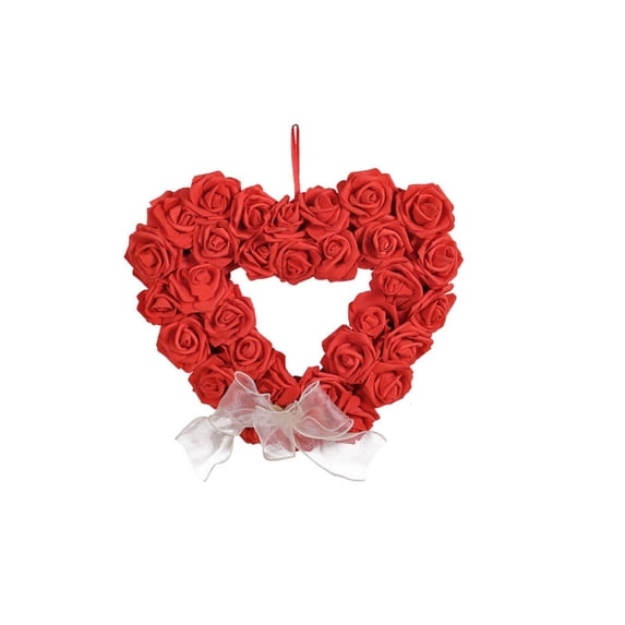 Heart Shaped Rose Wreath - Artificial Red Rose Love Garland for Wedding Party Decorations