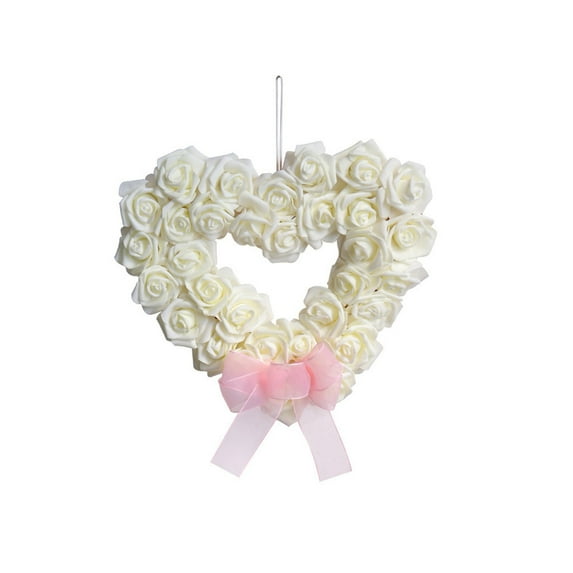 Heart Shaped Rose Wreath - Artificial White Rose Love Garland for Wedding Party Decorations