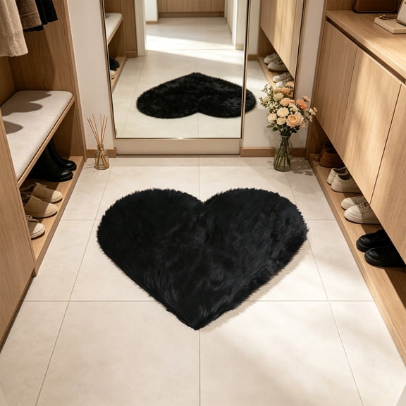 Heart Shaped Rug, Faux Wool Floor Mat, Soft Shaggy Carpet, Plush Warm Thick Floor Pad, Non-Slip Rubber Back Washable Decorative Mat, for Bedroom Bedside Vanity Dormitory Home Decoration