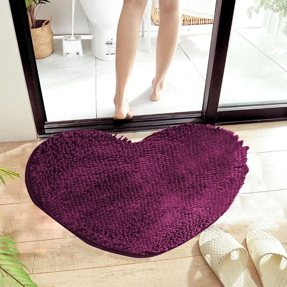 Heart Shaped Rug,Non Slip Decorative Floor Mat with Washable Chenille Material,Soft Absorbent Doormat for Bathroom Bedroom Entrance Living Room,Valentine’s Day Romantic Home Decor-Purple