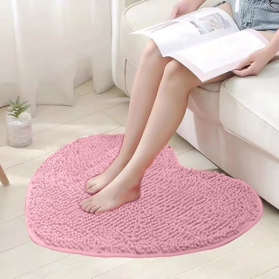 Heart Shaped Rug,Non Slip Decorative Floor Mat with Washable Chenille Material,Soft Absorbent Doormat for Bathroom Bedroom Entrance Living Room,Valentine’s Day Romantic Home Decor-Pink