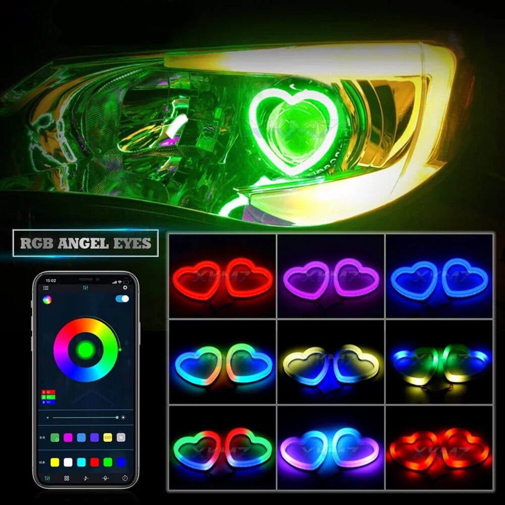 Heart-Shaped SRGB LED Angel Eyes Dynamic DRL Headlight Turn Signal ...