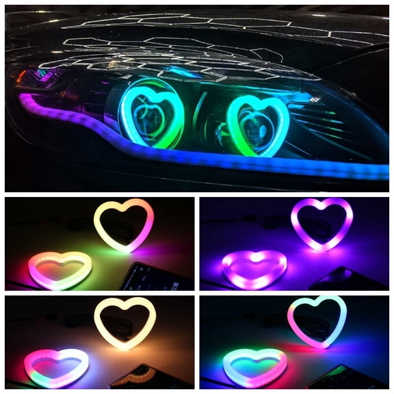 Heart-Shaped SRGB LED Angel Eyes Headlight Turn Signal Light APP Bluetooth DRL