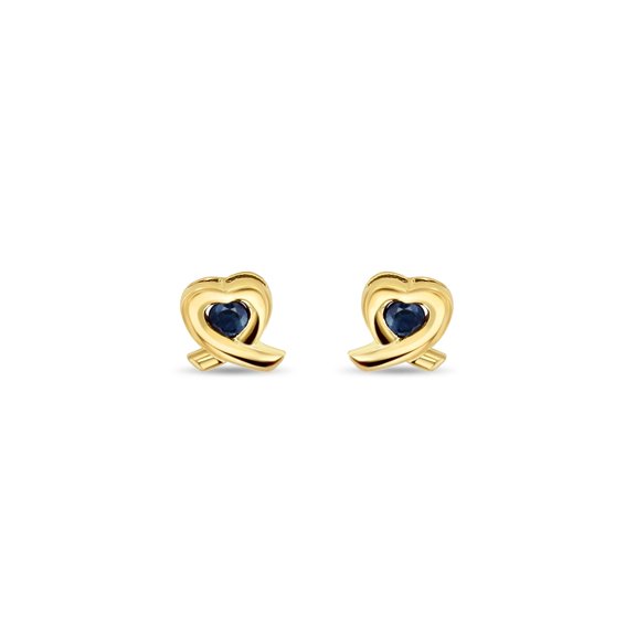 Heart Shaped Sapphire Studs 14k Yellow Gold